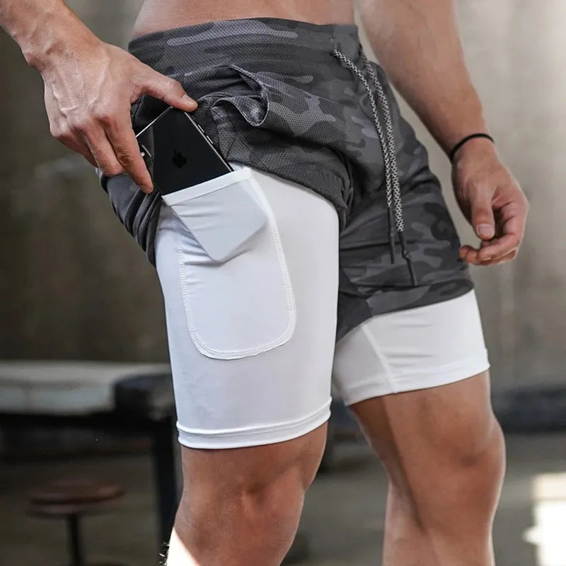 Camo Running Shorts Men - Gym Sports Shorts 2 In 1 Quick Dry
